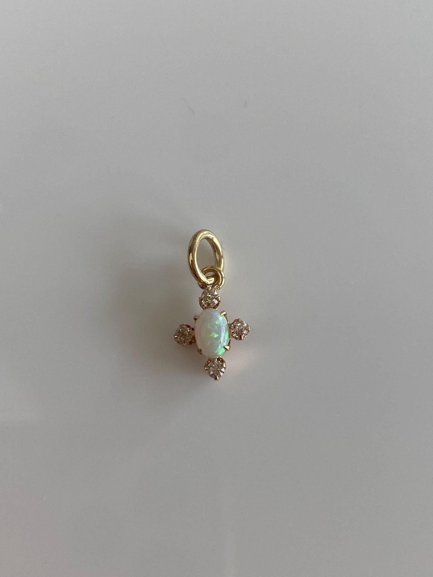 Vintage Solid 10k Yellow Gold Old Mine Cut Diamond Opal Stick Pin Conversion Charm