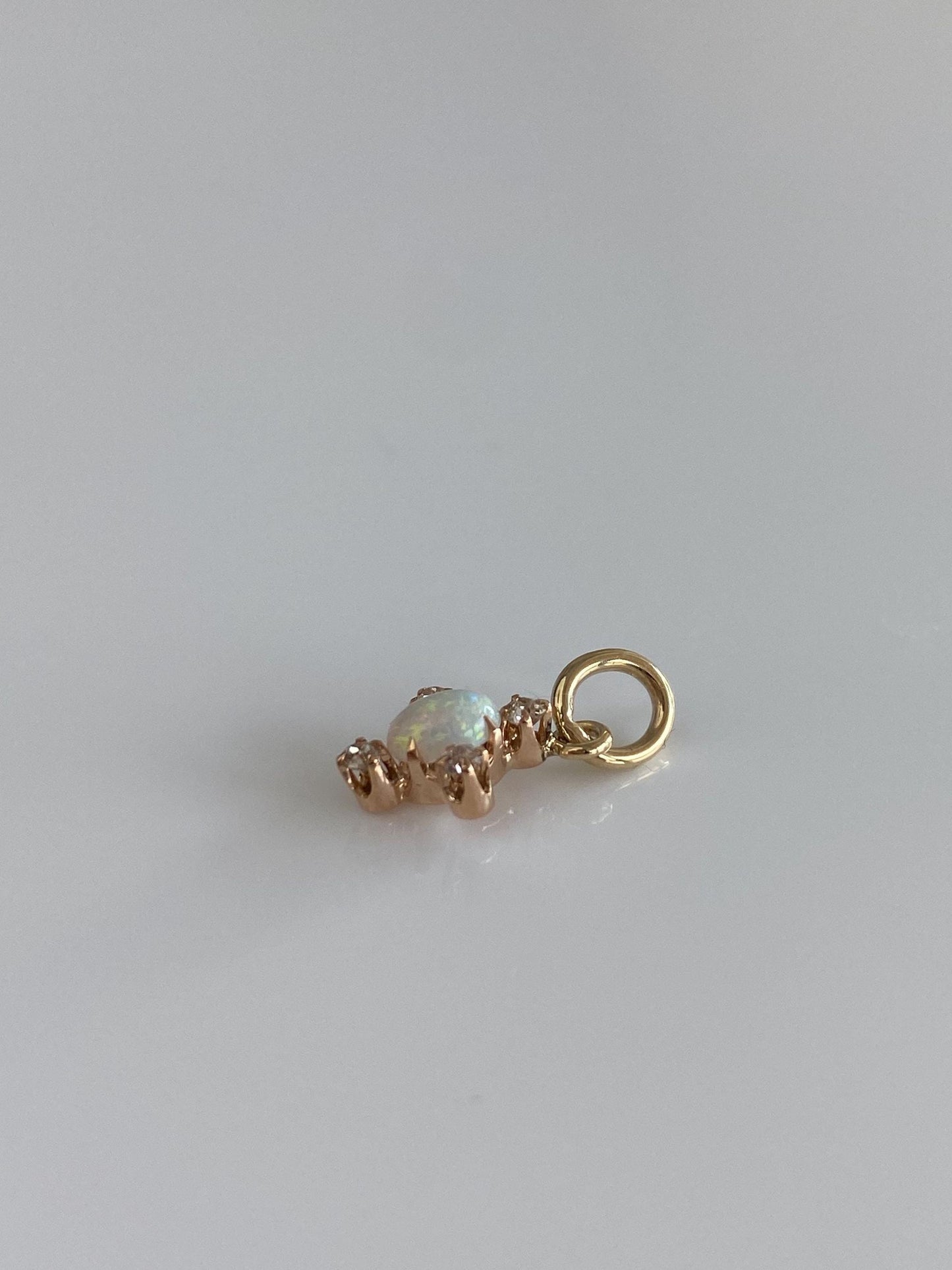 Vintage Solid 10k Yellow Gold Old Mine Cut Diamond Opal Stick Pin Conversion Charm