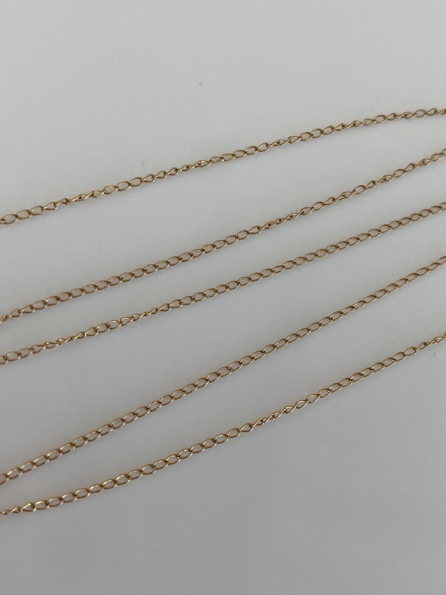 Vintage Solid 14k Yellow Gold Dainty Elongated Curb Chain Necklace - 15 inches
