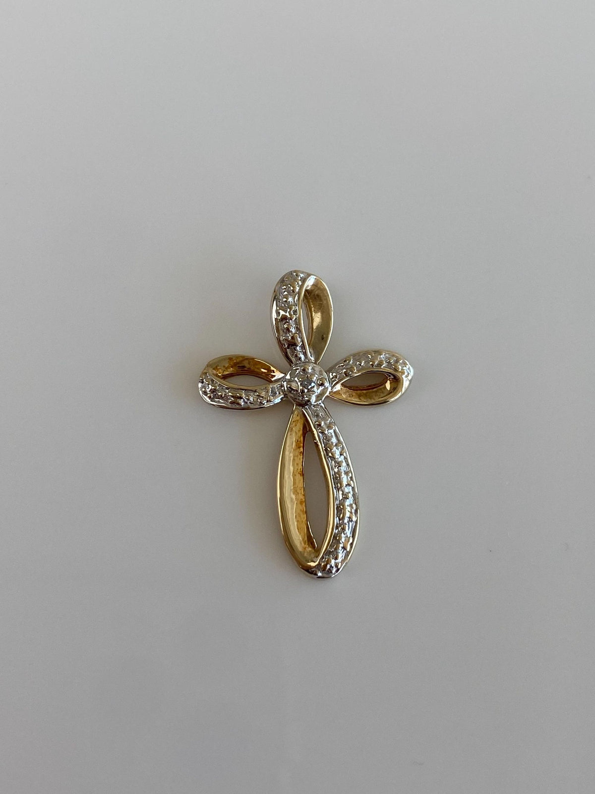 Vintage Solid 10k White & Yellow Gold Diamond Cross Charm
