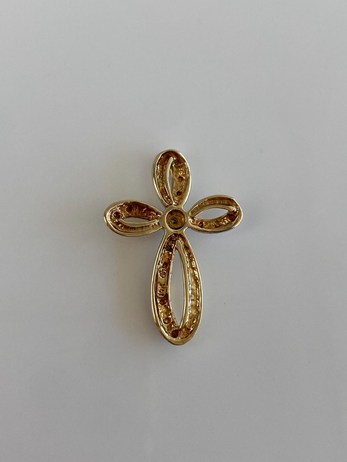 Vintage Solid 10k White & Yellow Gold Diamond Cross Charm