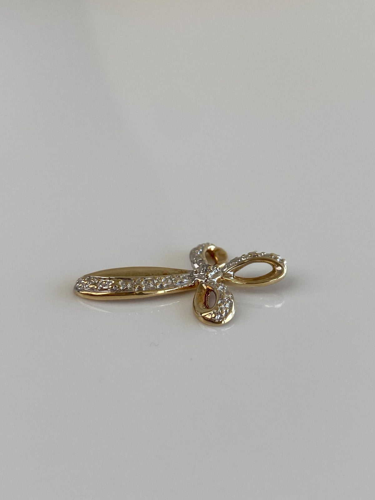 Vintage Solid 10k White & Yellow Gold Diamond Cross Charm