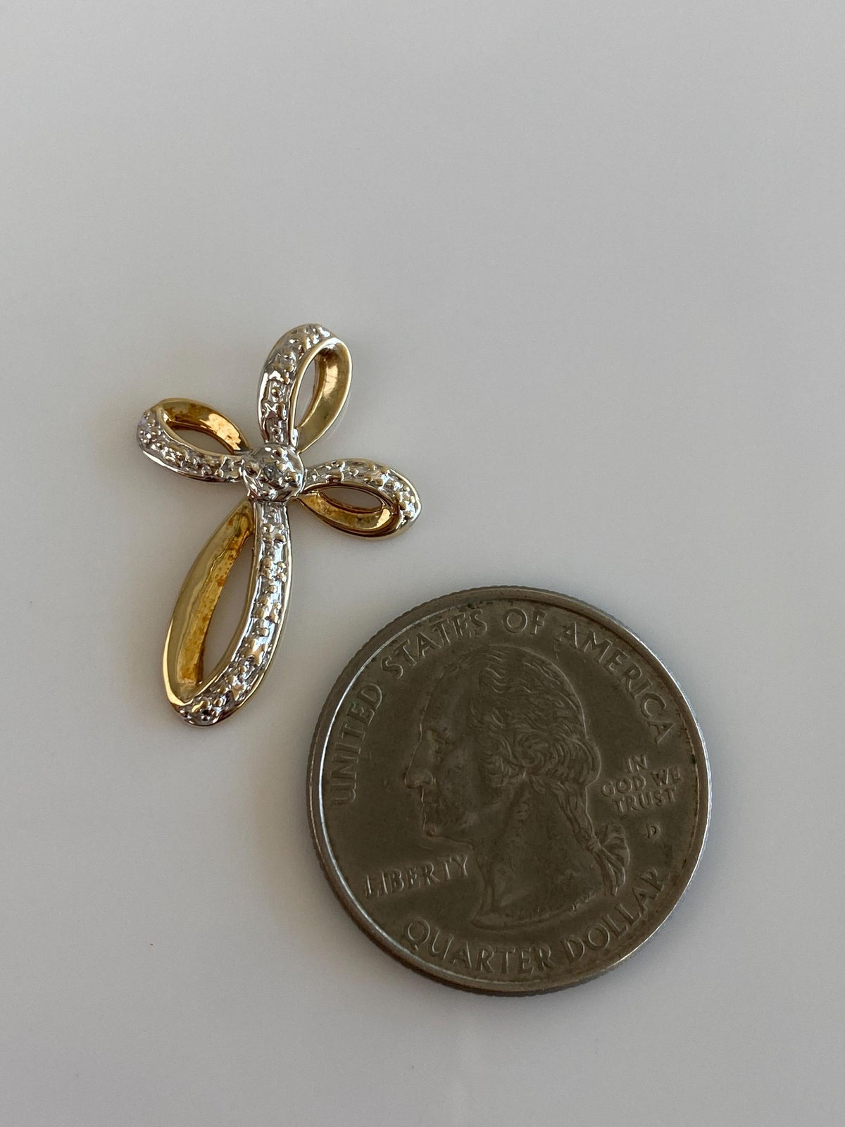 Vintage Solid 10k White & Yellow Gold Diamond Cross Charm