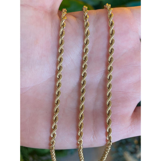 Vintage Solid 14k Yellow Gold Silk Rope Chain Necklace - 20 inches