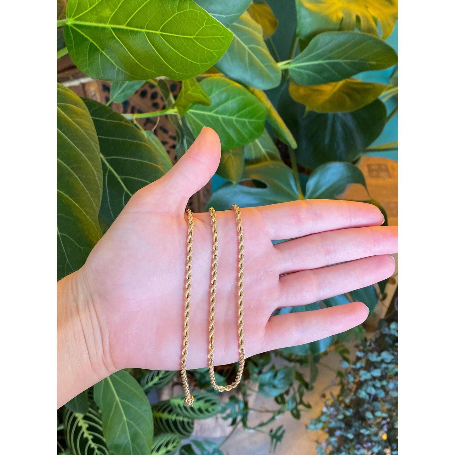 Vintage Solid 14k Yellow Gold Silk Rope Chain Necklace - 20 inches