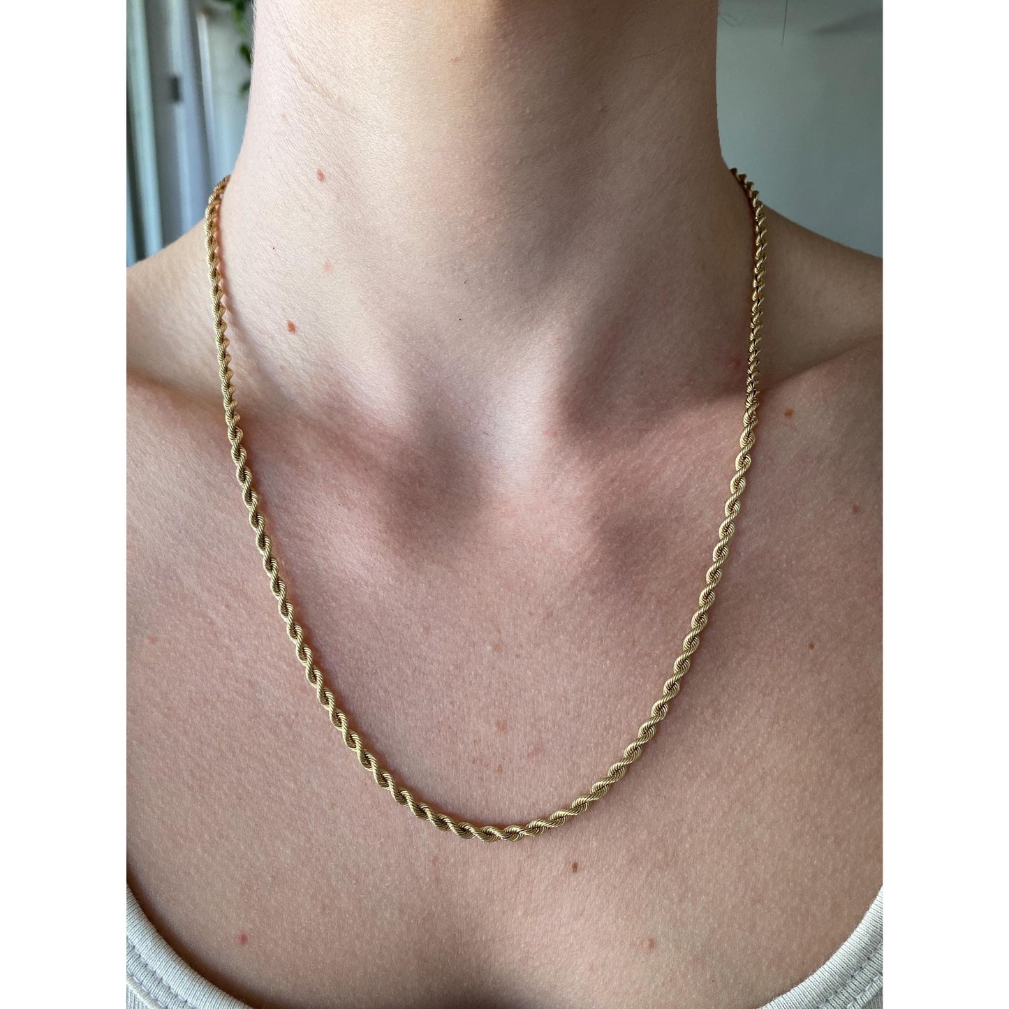 Vintage Solid 14k Yellow Gold Silk Rope Chain Necklace - 20 inches