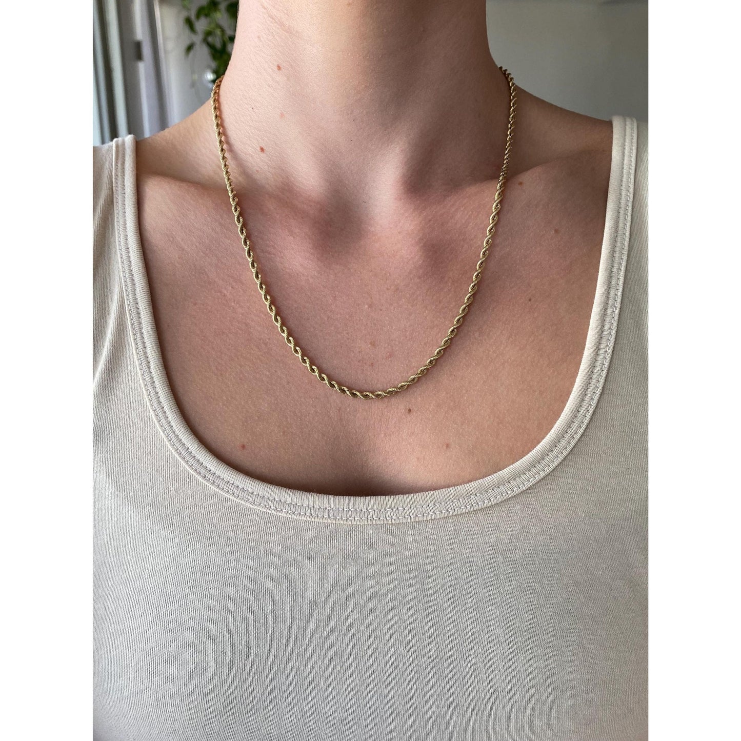 Vintage Solid 14k Yellow Gold Silk Rope Chain Necklace - 20 inches