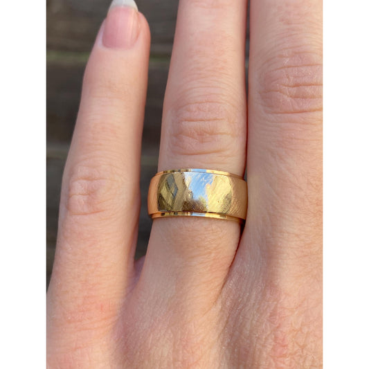 Vintage Solid 14k Yellow Gold Crosshatch Pattern Wide Ring Band - Size 5.25