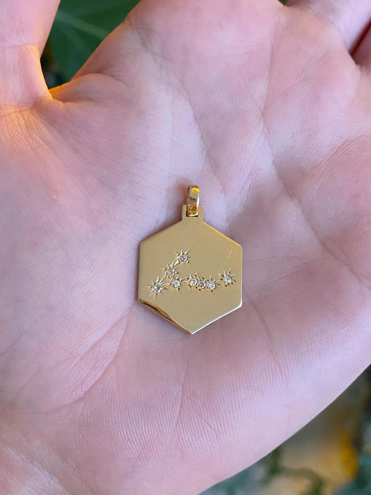 Vintage Solid 14k Yellow Gold Diamond Pisces Zodiac Constellation Charm