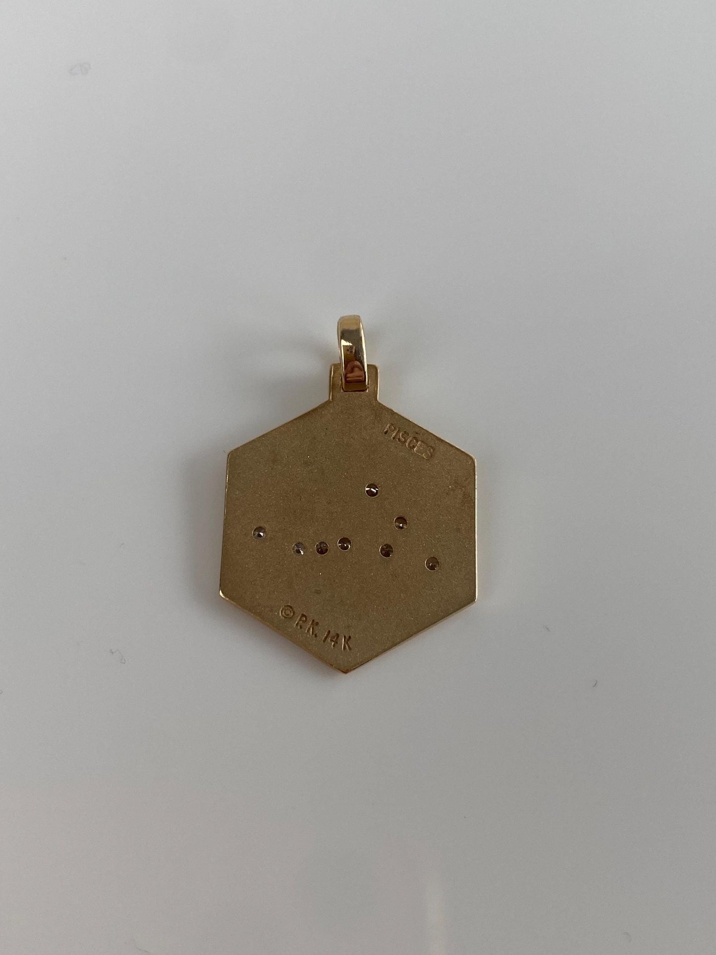 Vintage Solid 14k Yellow Gold Diamond Pisces Zodiac Constellation Charm
