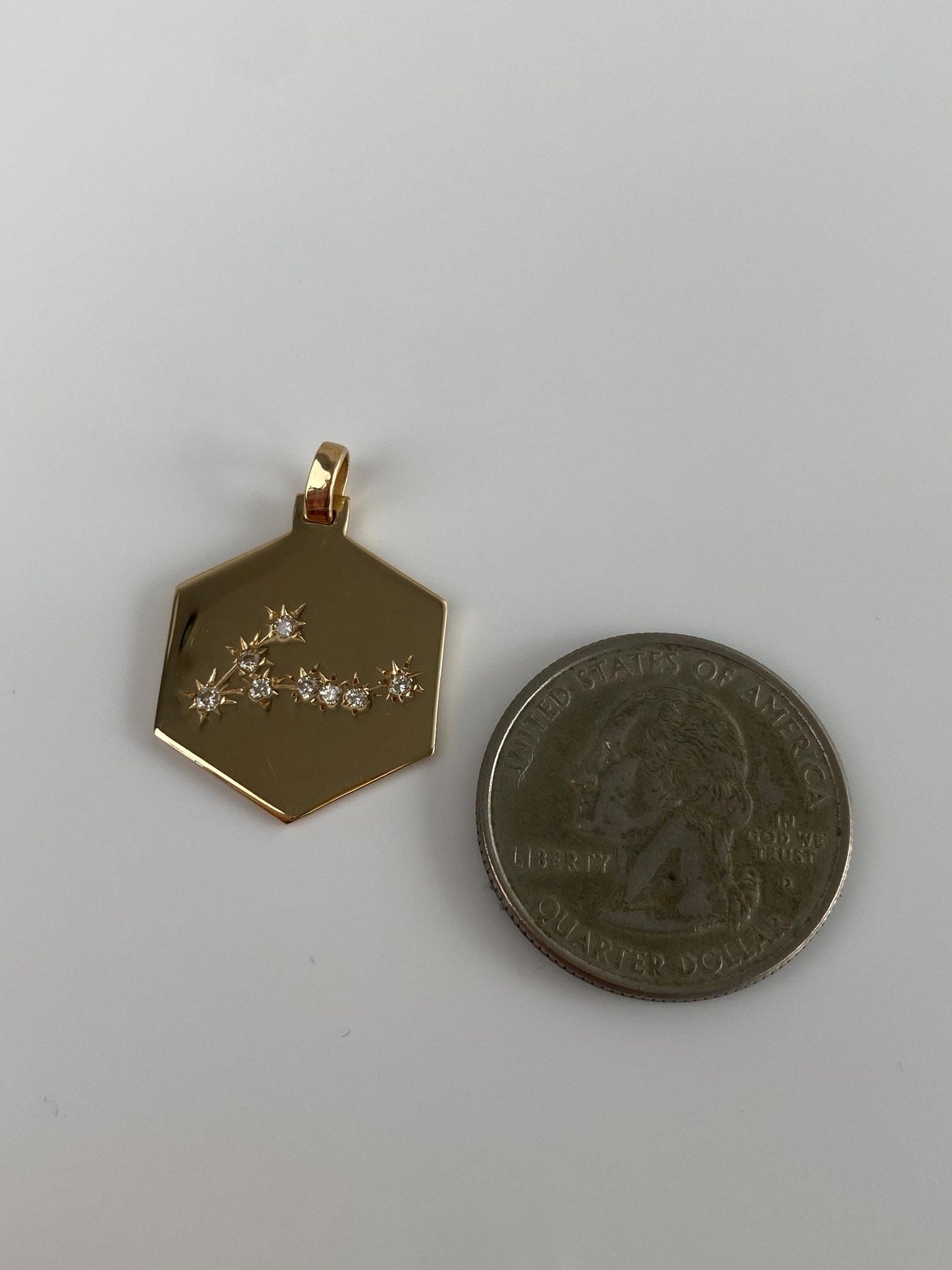 Vintage Solid 14k Yellow Gold Diamond Pisces Zodiac Constellation Charm