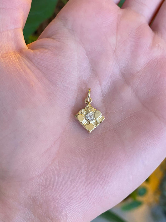 Vintage Solid 14k Yellow Gold Diamond Nugget Tie Tack Conversion Charm