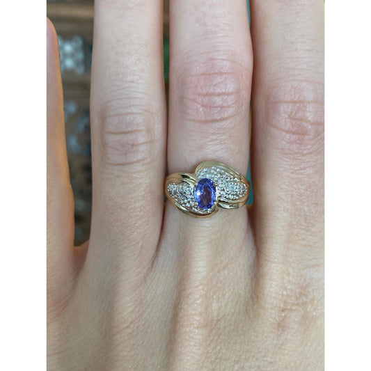 Solid 14k White & Yellow Gold Diamond Tanzanite Ring - Size 5.75