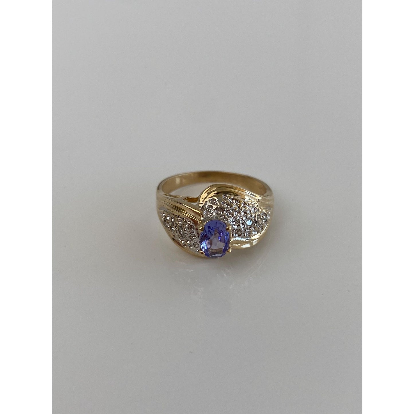 Solid 14k White & Yellow Gold Diamond Tanzanite Ring - Size 5.75
