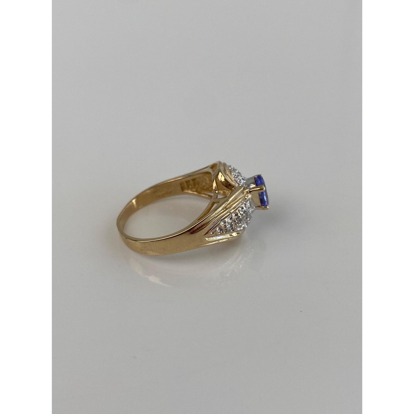 Solid 14k White & Yellow Gold Diamond Tanzanite Ring - Size 5.75