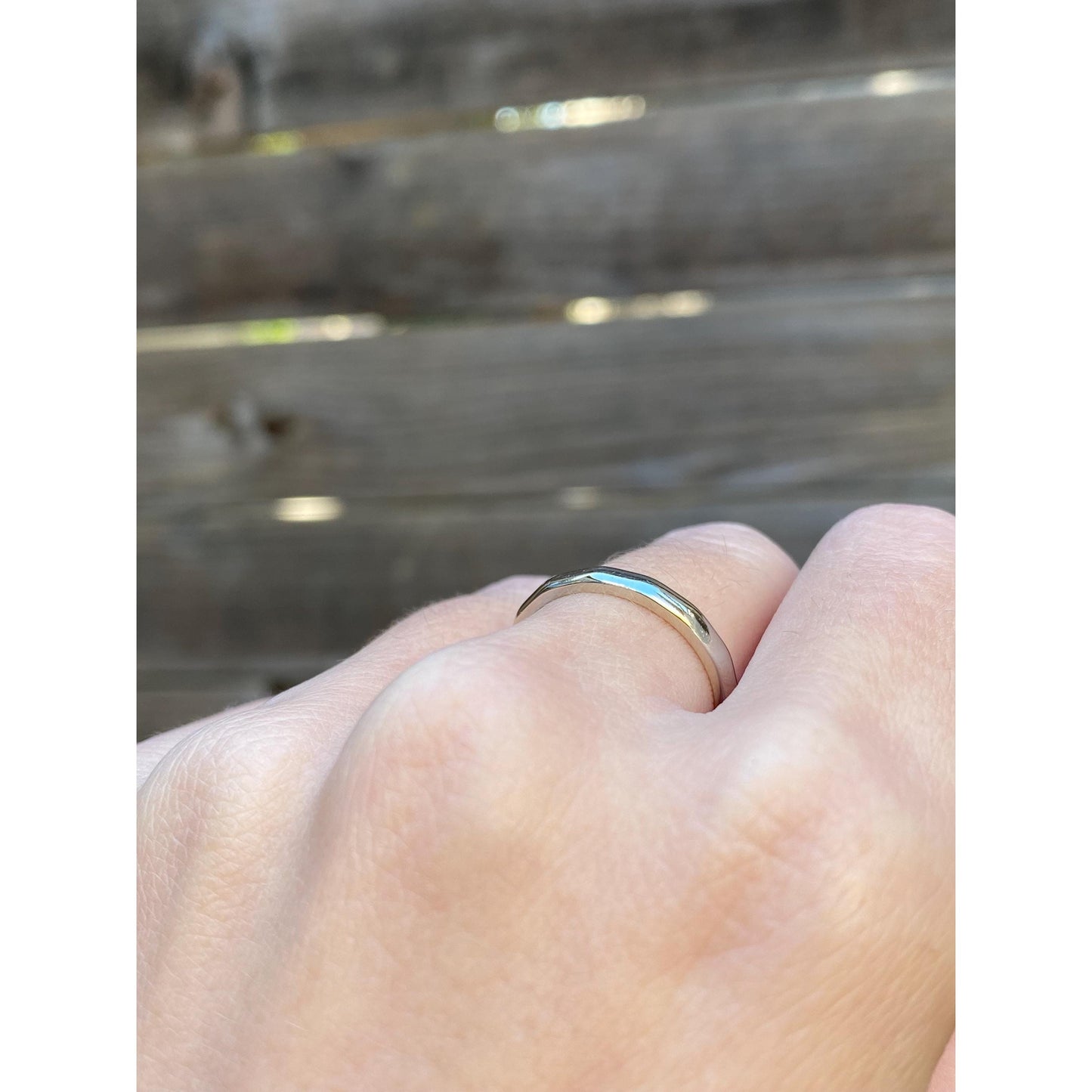 Vintage Solid 14k White Gold Facet Texture Ring Band - Size 7