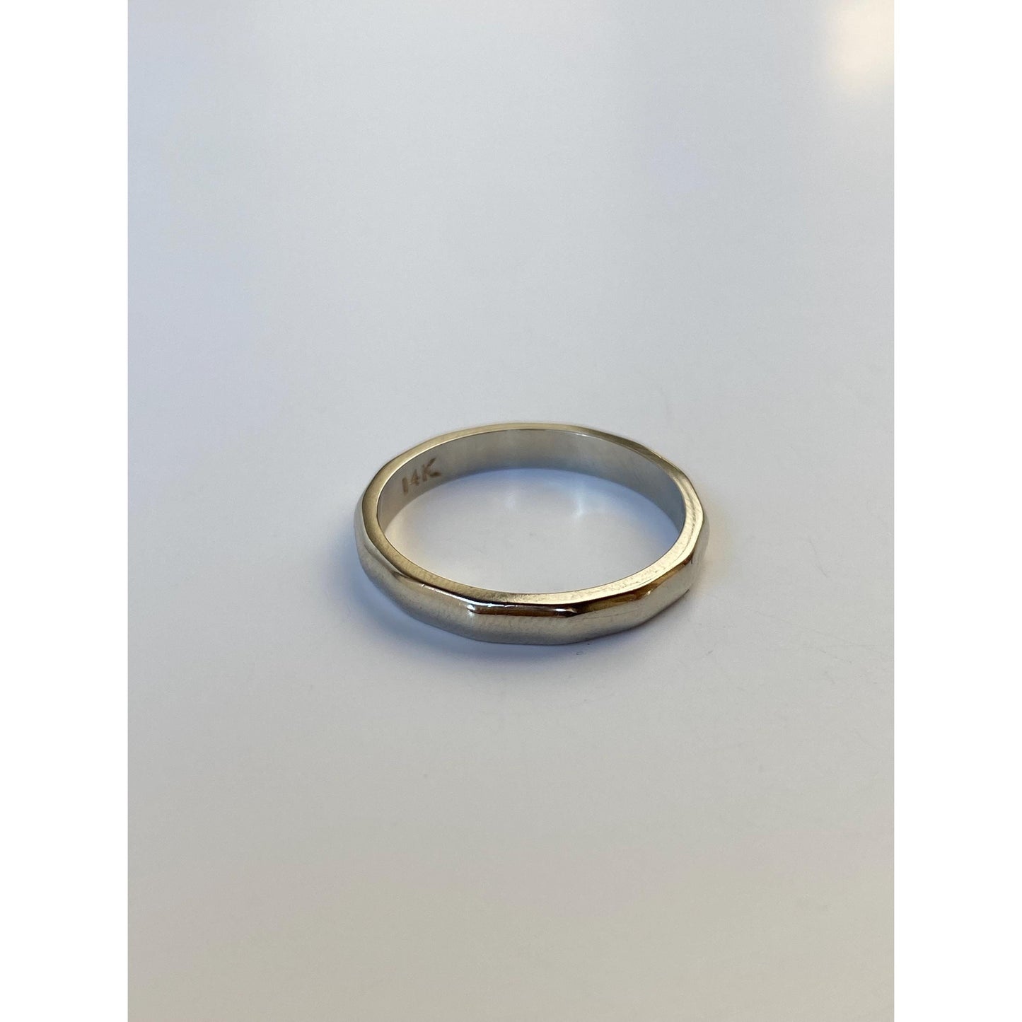 Vintage Solid 14k White Gold Facet Texture Ring Band - Size 7