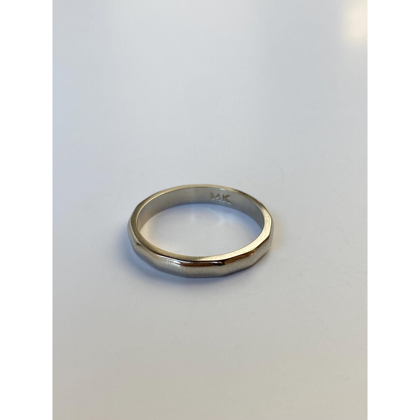 Vintage Solid 14k White Gold Facet Texture Ring Band - Size 7