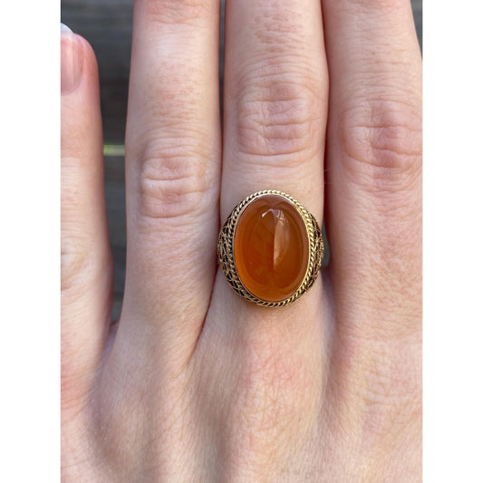 Vintage Solid 14k Yellow Gold Carnelian Ring - Size 5