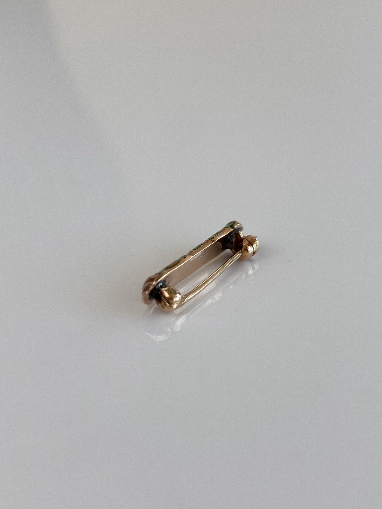 Vintage Solid 10k Yellow Gold Pink Green Enamel Striped Pin