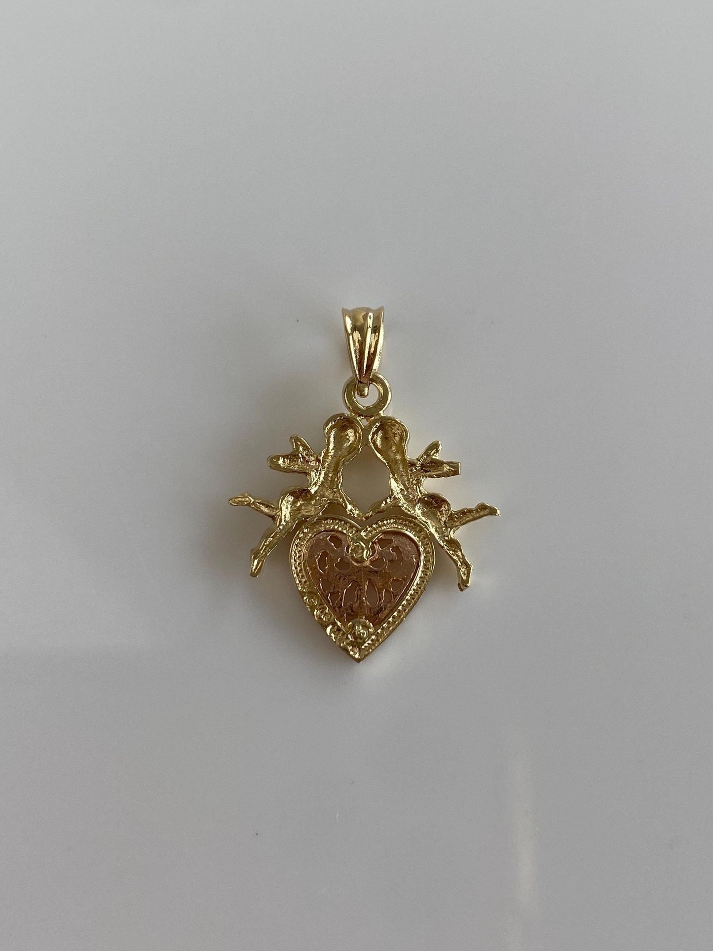 Vintage Solid 14k Rose & Yellow Gold Angels Cupids Heart Charm