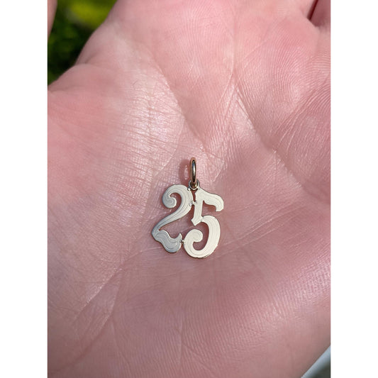 Vintage Solid 14k Yellow Gold Number '25' Charm
