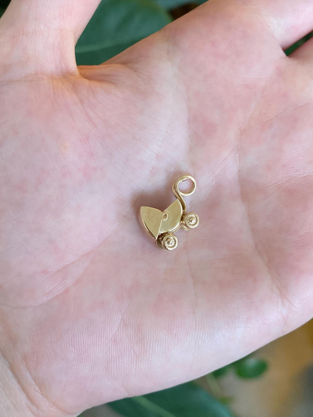 Vintage Solid 14k Yellow Gold Articulated Baby Carriage Charm