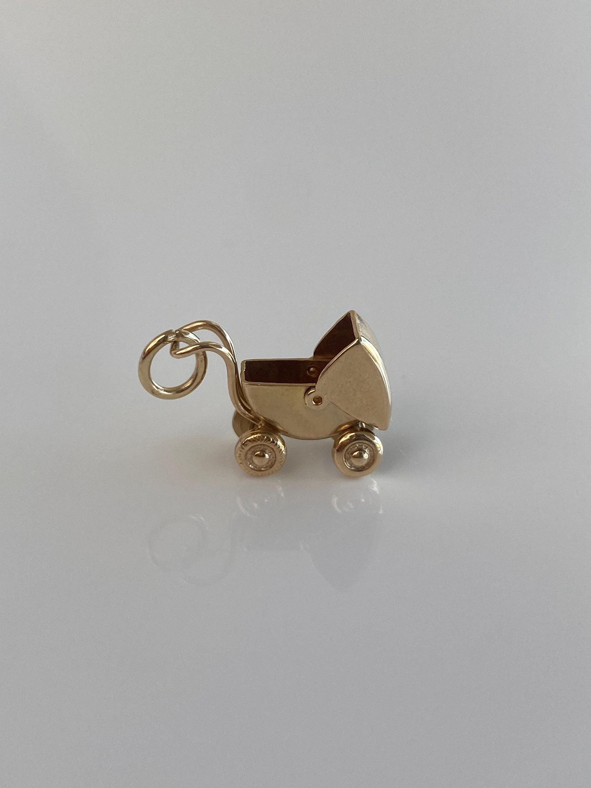 Vintage Solid 14k Yellow Gold Articulated Baby Carriage Charm