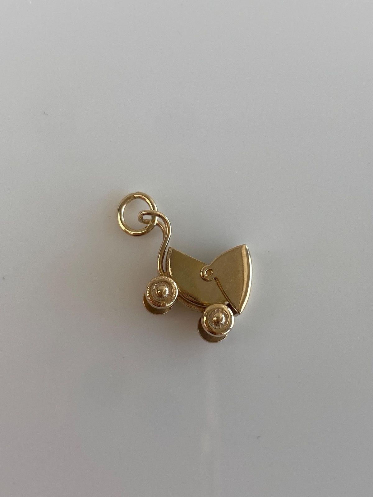 Vintage Solid 14k Yellow Gold Articulated Baby Carriage Charm