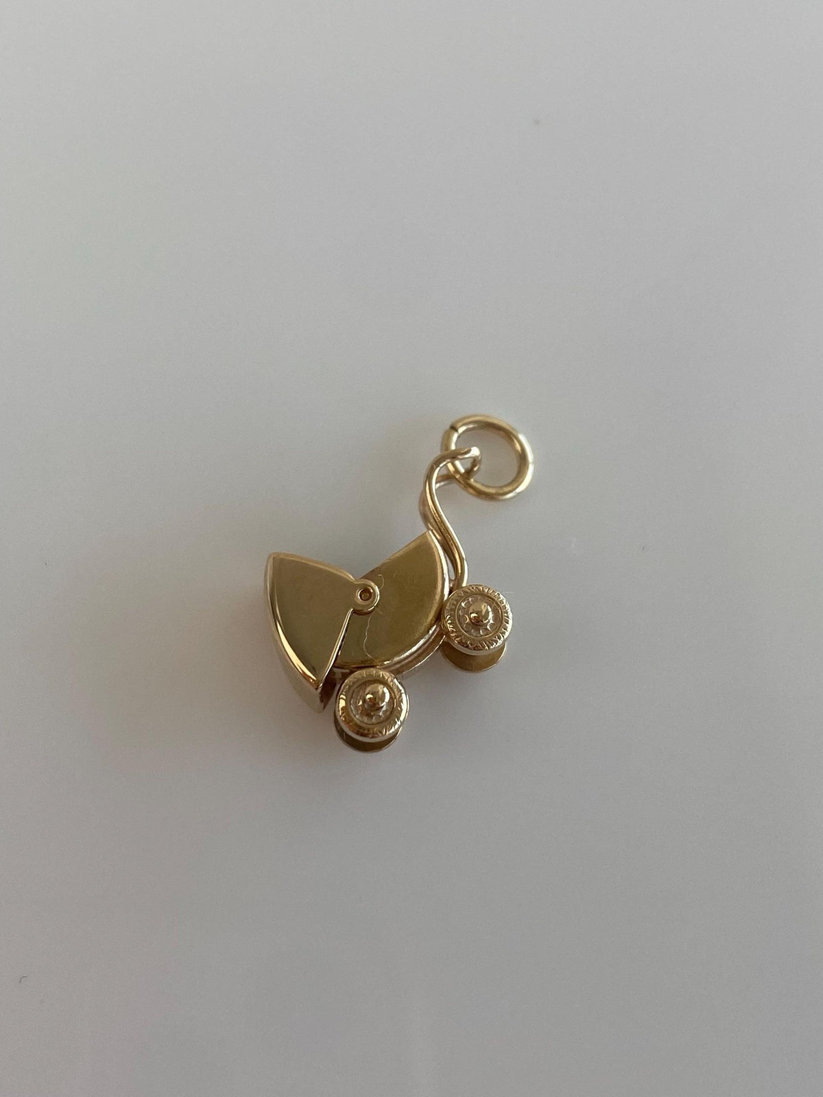 Vintage Solid 14k Yellow Gold Articulated Baby Carriage Charm