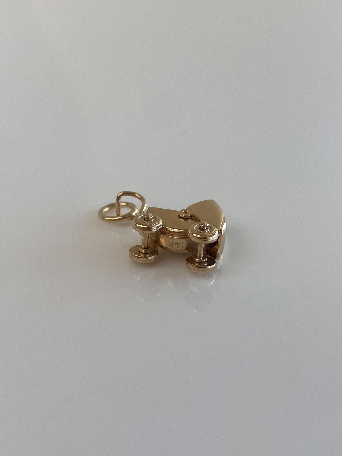 Vintage Solid 14k Yellow Gold Articulated Baby Carriage Charm