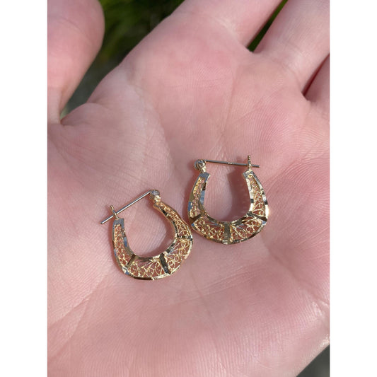 Vintage Solid 14k Yellow Gold Filigree Hoop Earrings