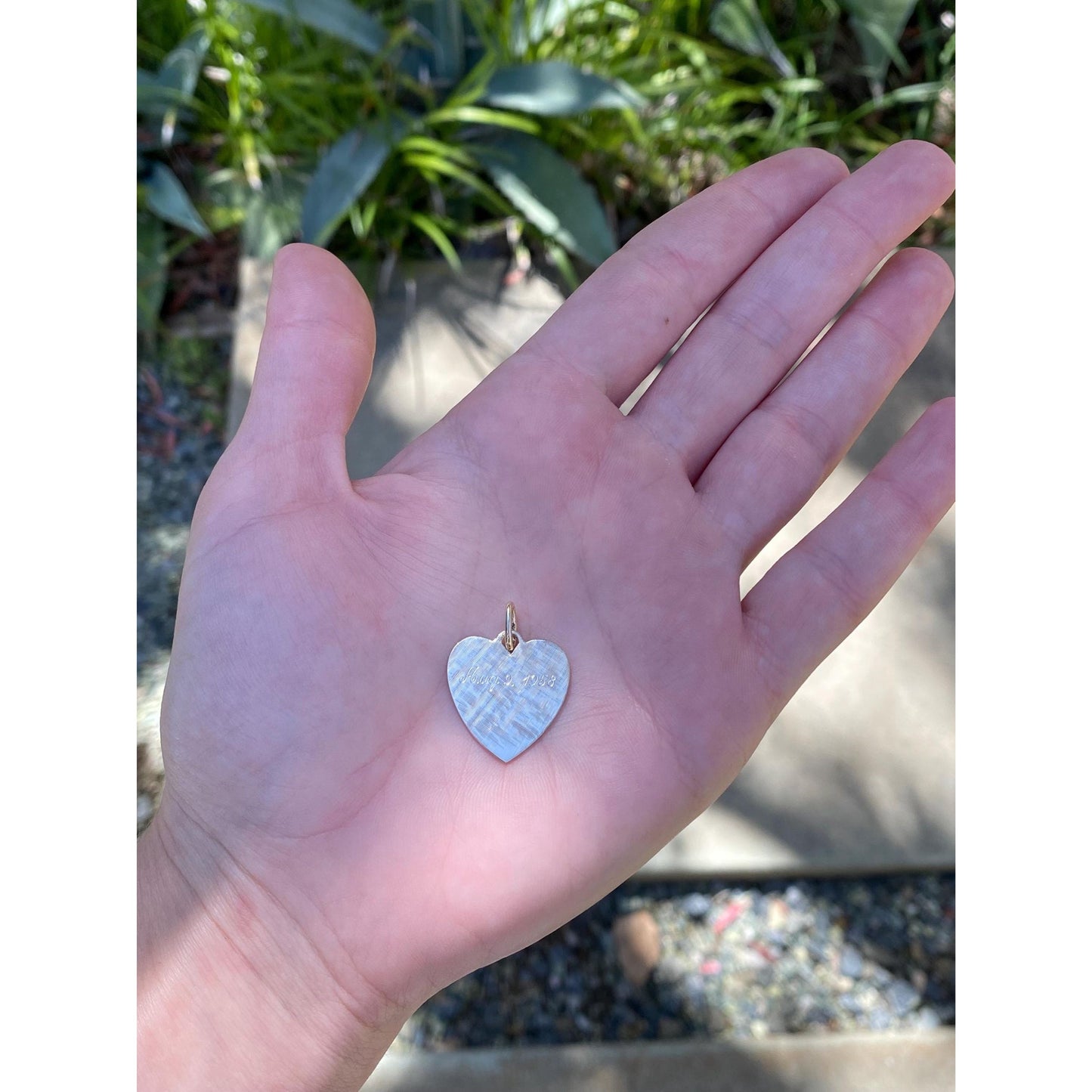 Vintage Solid 14k Yellow Gold 'August 9, 1958' Crosshatch Texture Heart Charm
