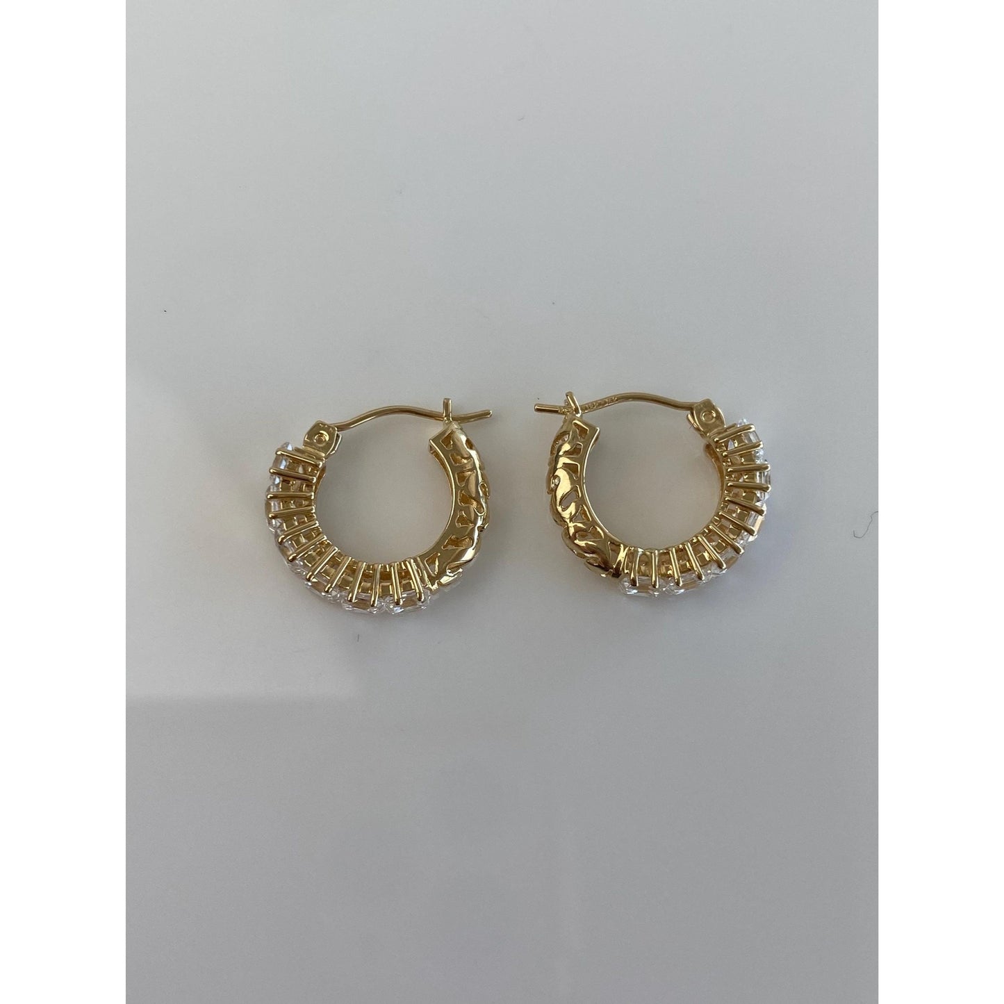 Vintage 14k Yellow Gold Cubic Zirconia Little Hoop Earrings