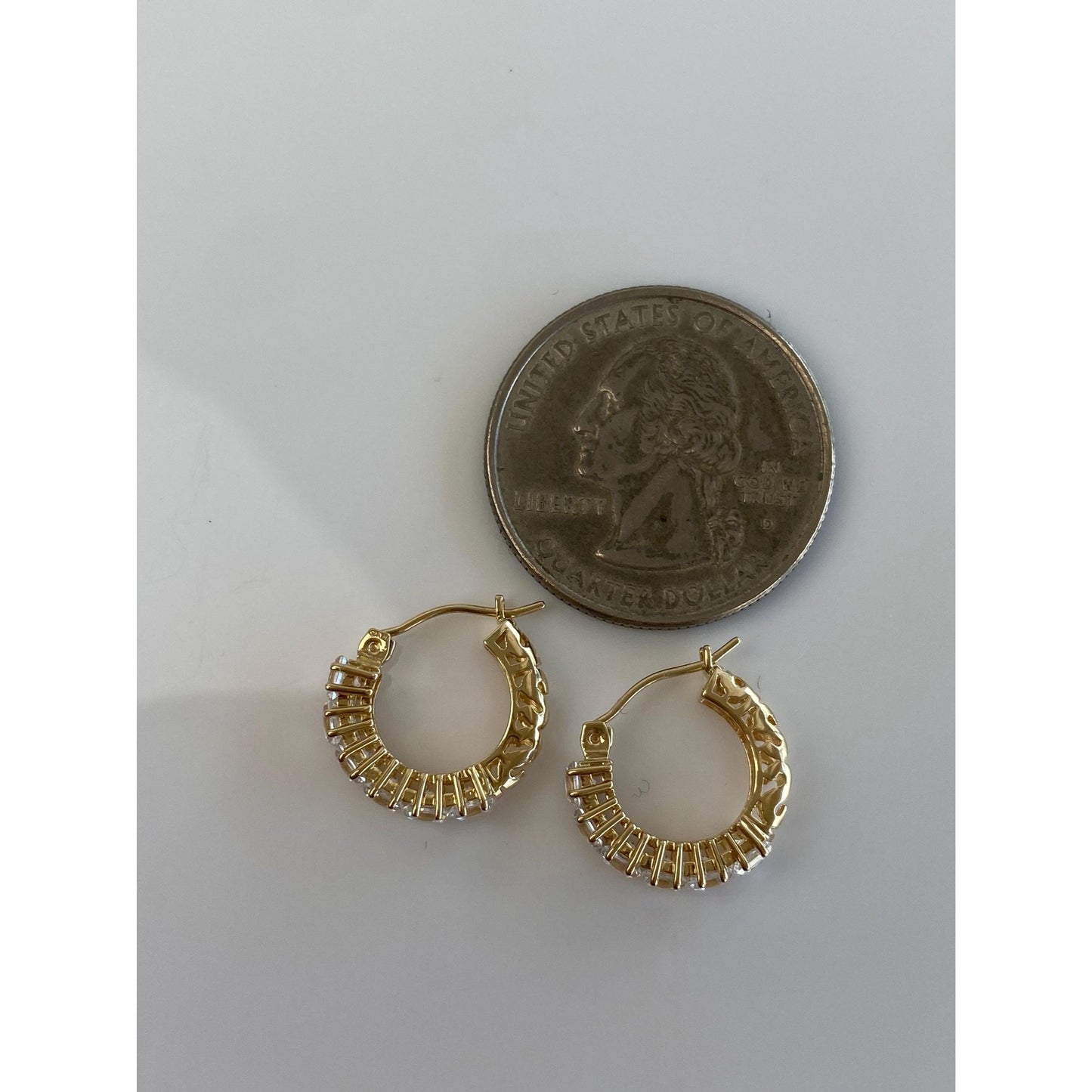 Vintage 14k Yellow Gold Cubic Zirconia Little Hoop Earrings