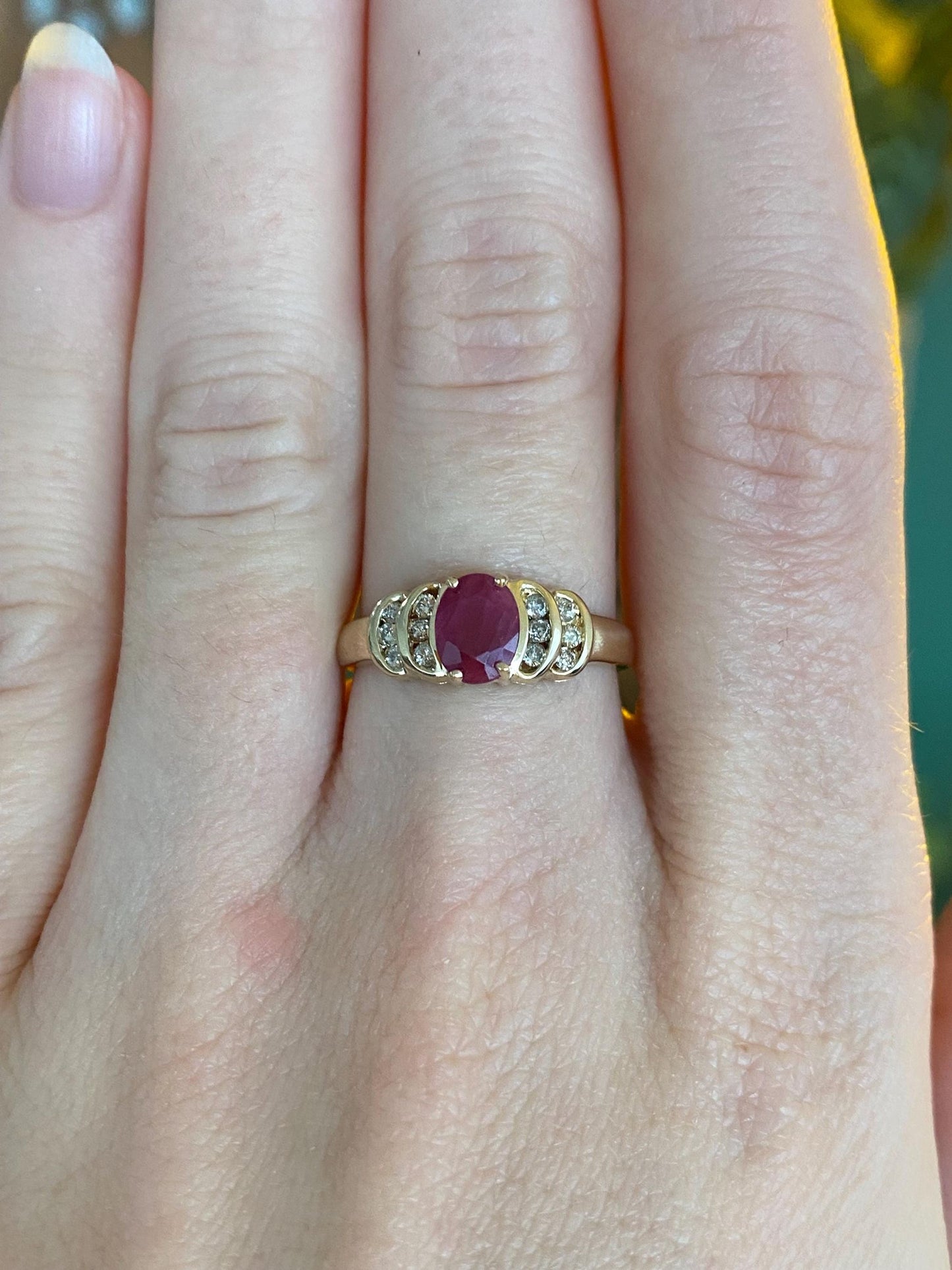 Vintage Solid 14k Yellow Gold Diamond Ruby Ring - Size 6.75