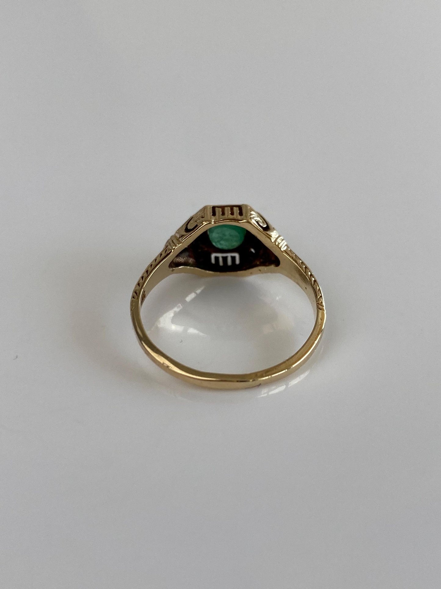 Vintage Solid 14k Yellow Gold Emerald Seed Pearl Art Deco Ring - Size 6.5