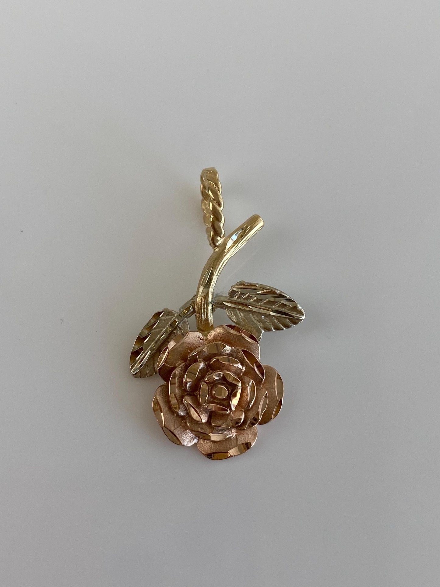 Vintage Solid 14k Tri Tone Gold Diamond Cut Rose Charm