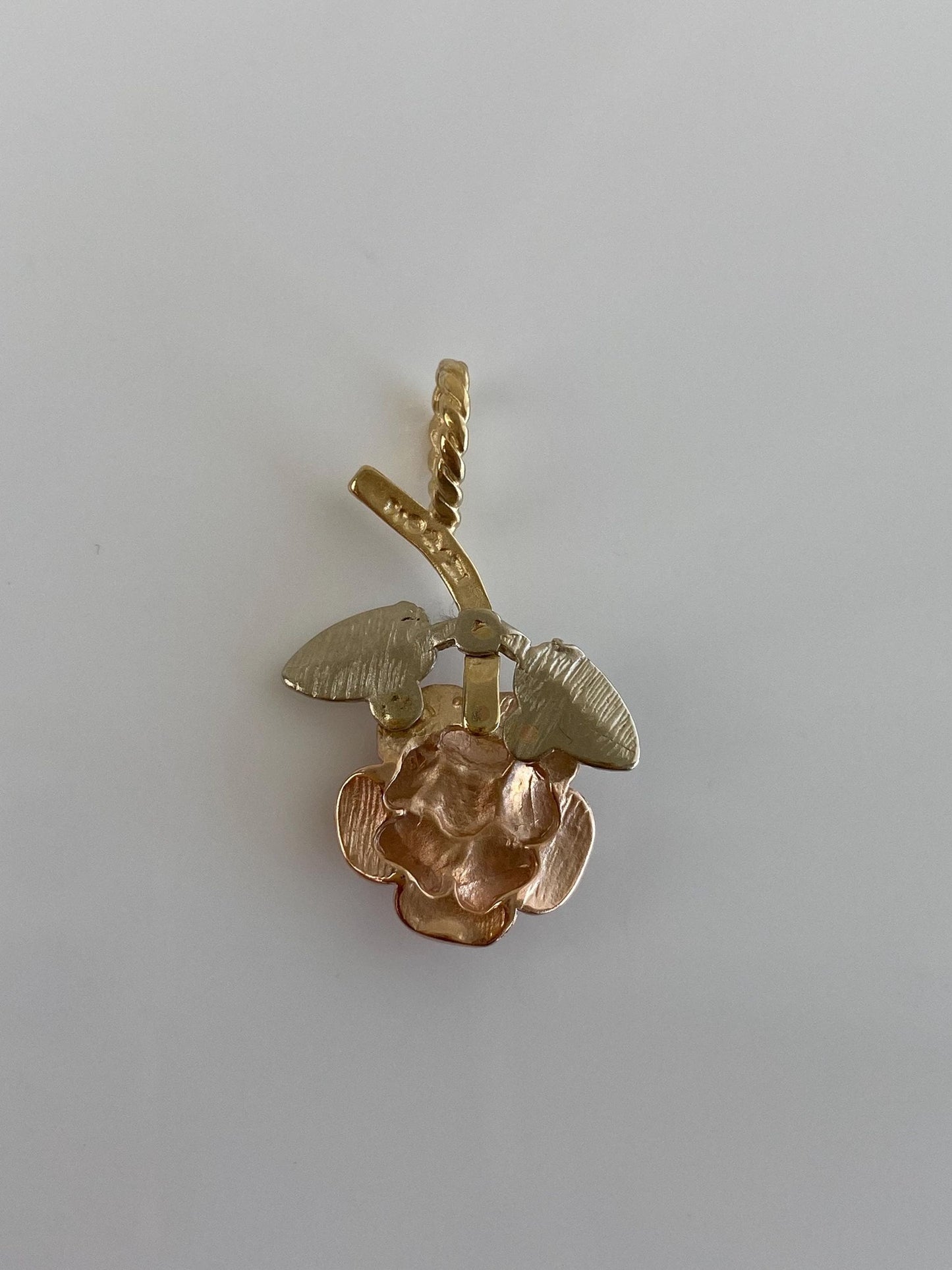 Vintage Solid 14k Tri Tone Gold Diamond Cut Rose Charm