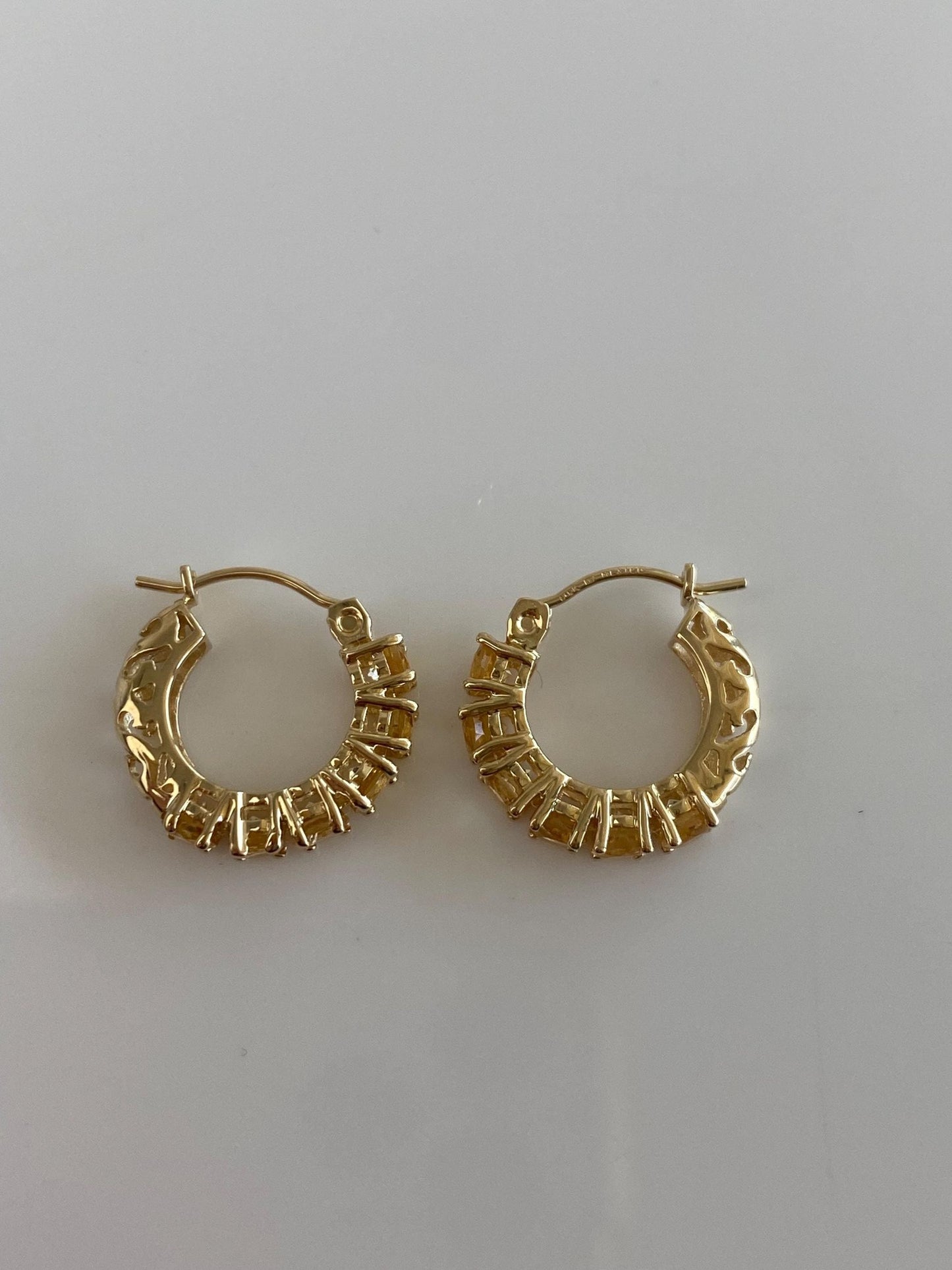 Vintage Solid 14k Yellow Gold Citrine Hoop Earrings