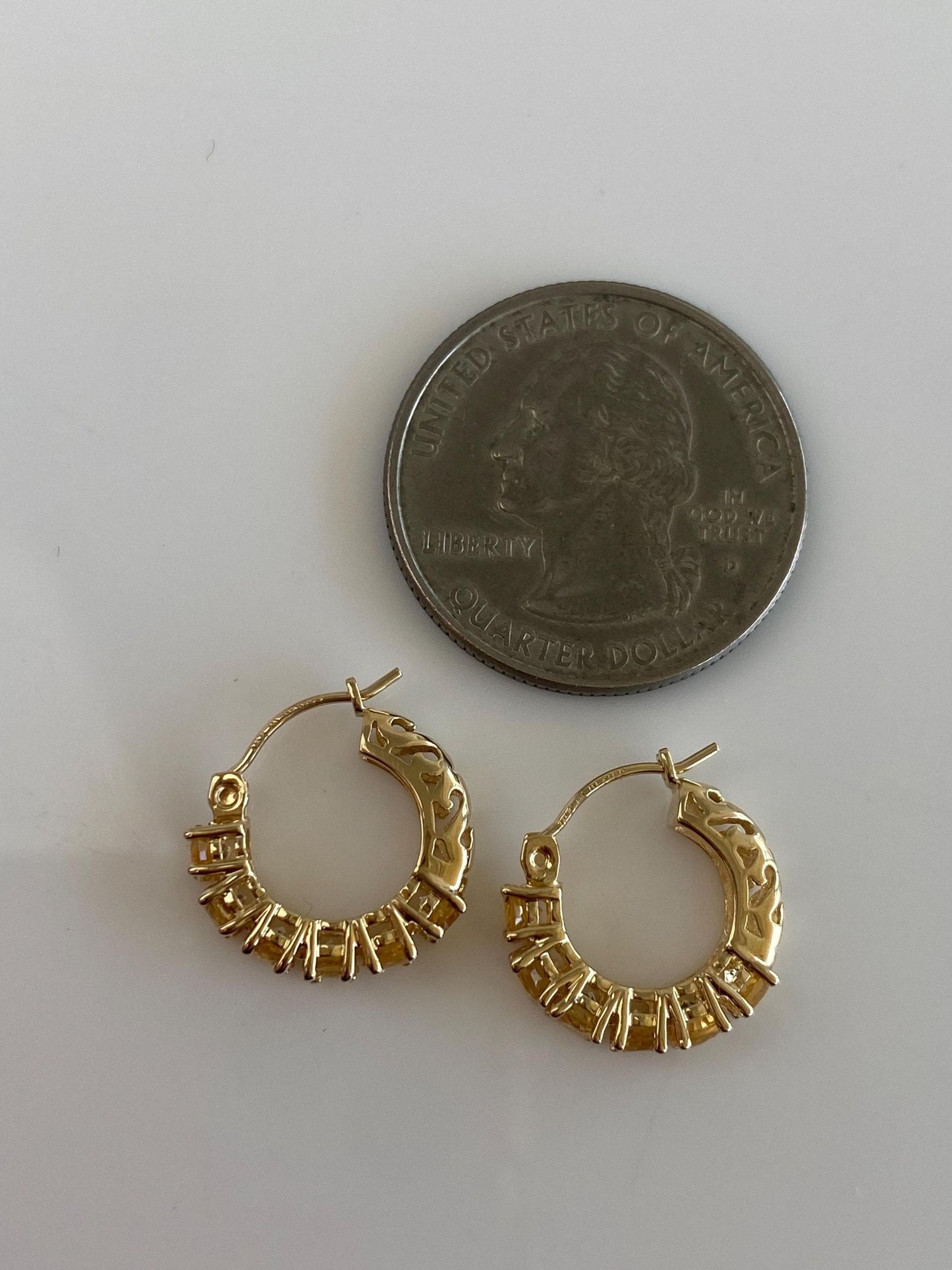 Vintage Solid 14k Yellow Gold Citrine Hoop Earrings