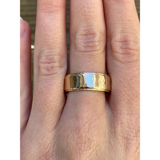 Vintage Solid 14k Yellow Gold Worn Pattern Lined Ring Band - Size 11.25