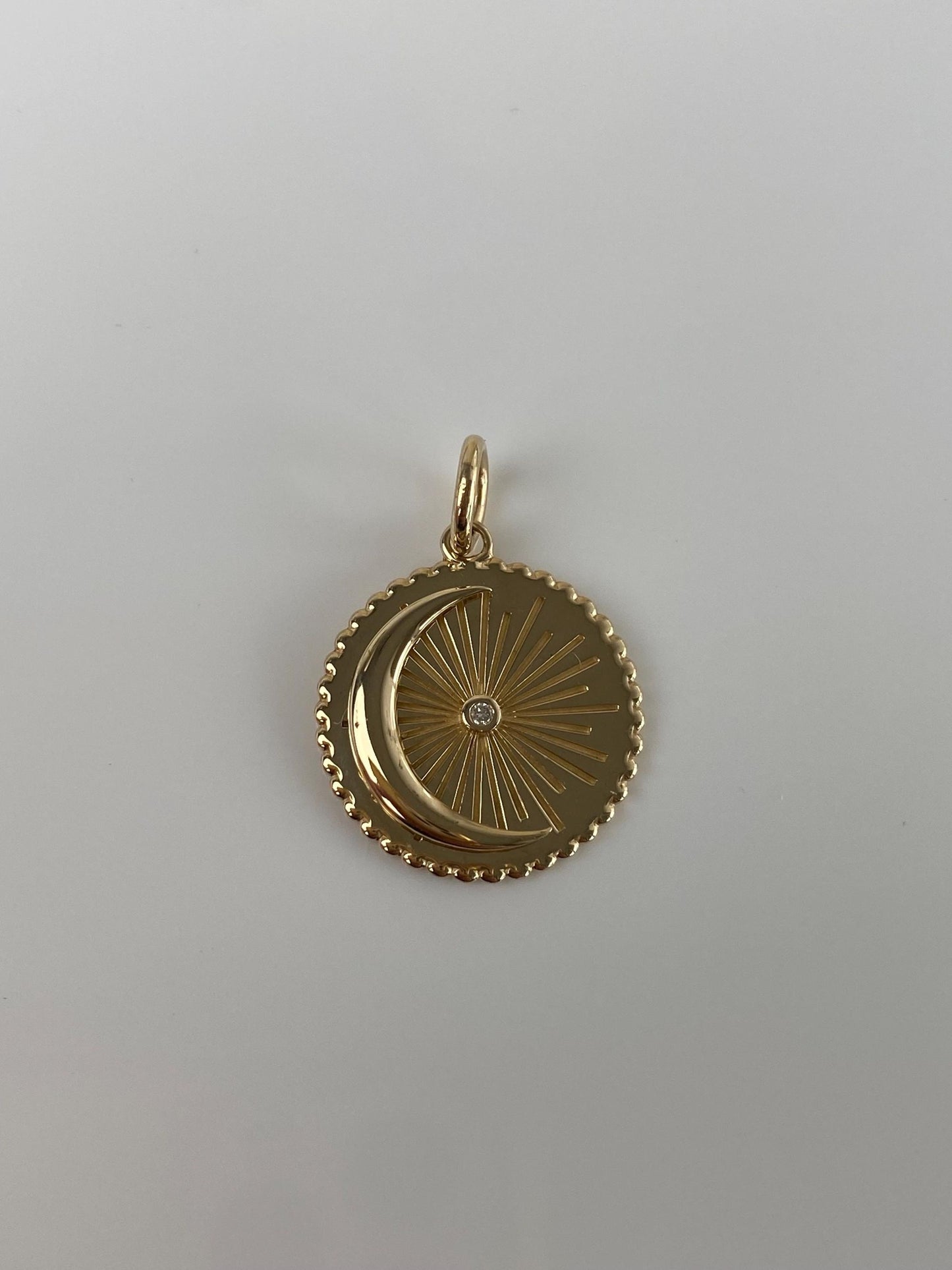 Vintage Solid 14k Yellow Gold Diamond Moon Charm