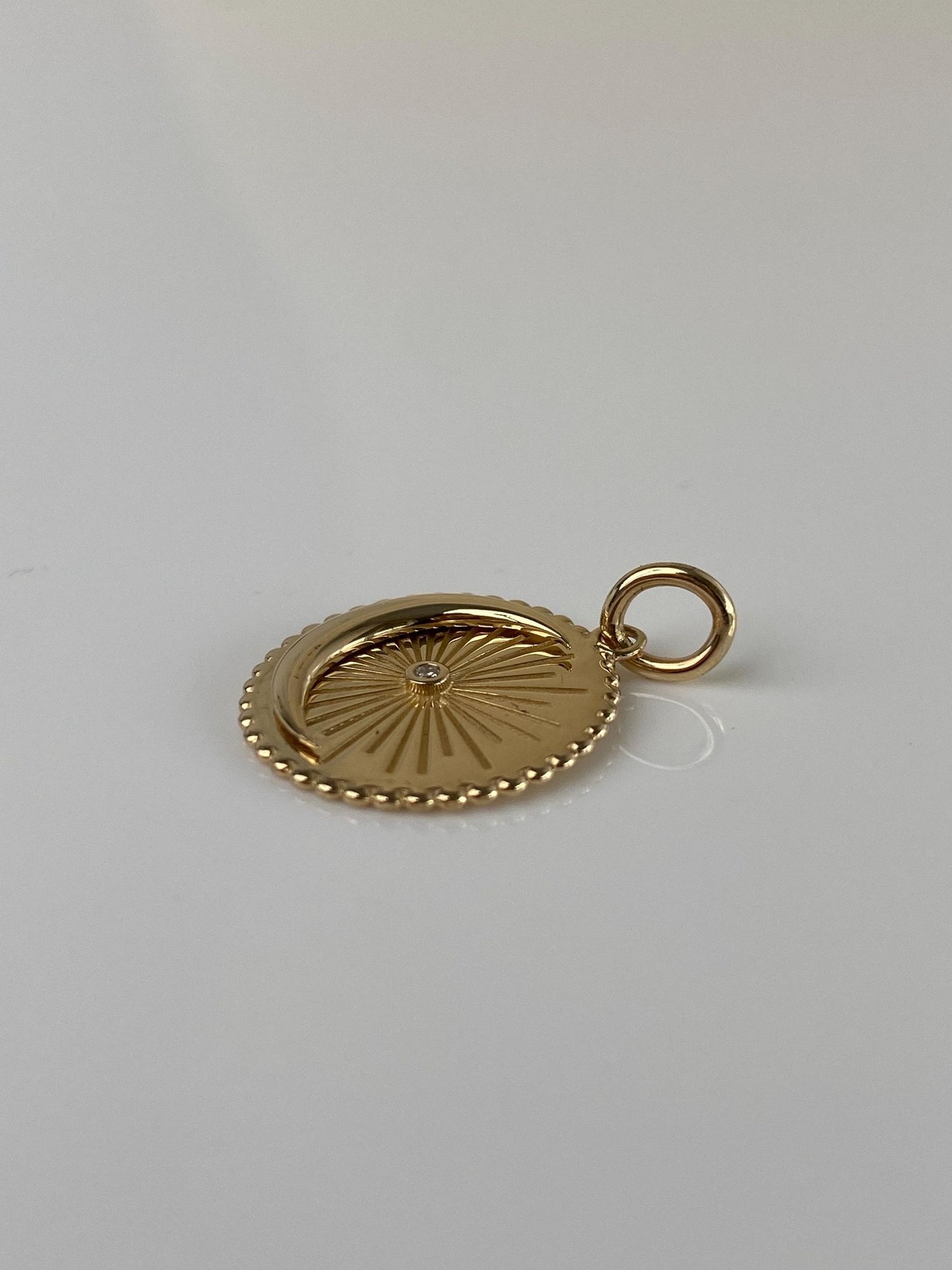 Vintage Solid 14k Yellow Gold Diamond Moon Charm