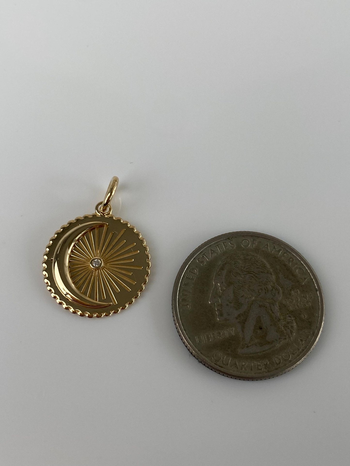 Vintage Solid 14k Yellow Gold Diamond Moon Charm