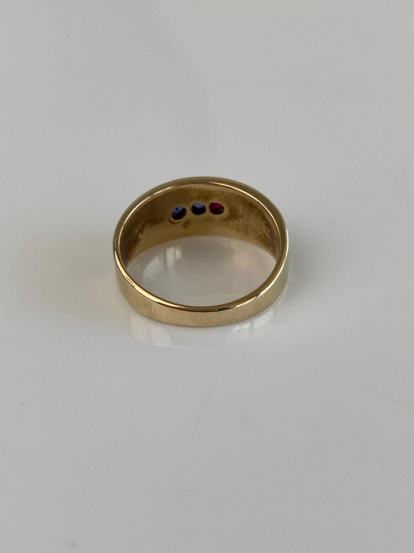 Vintage Solid 10k Yellow Gold Blue Sapphire Purple Red Spinel Ring Band - Size 6.75