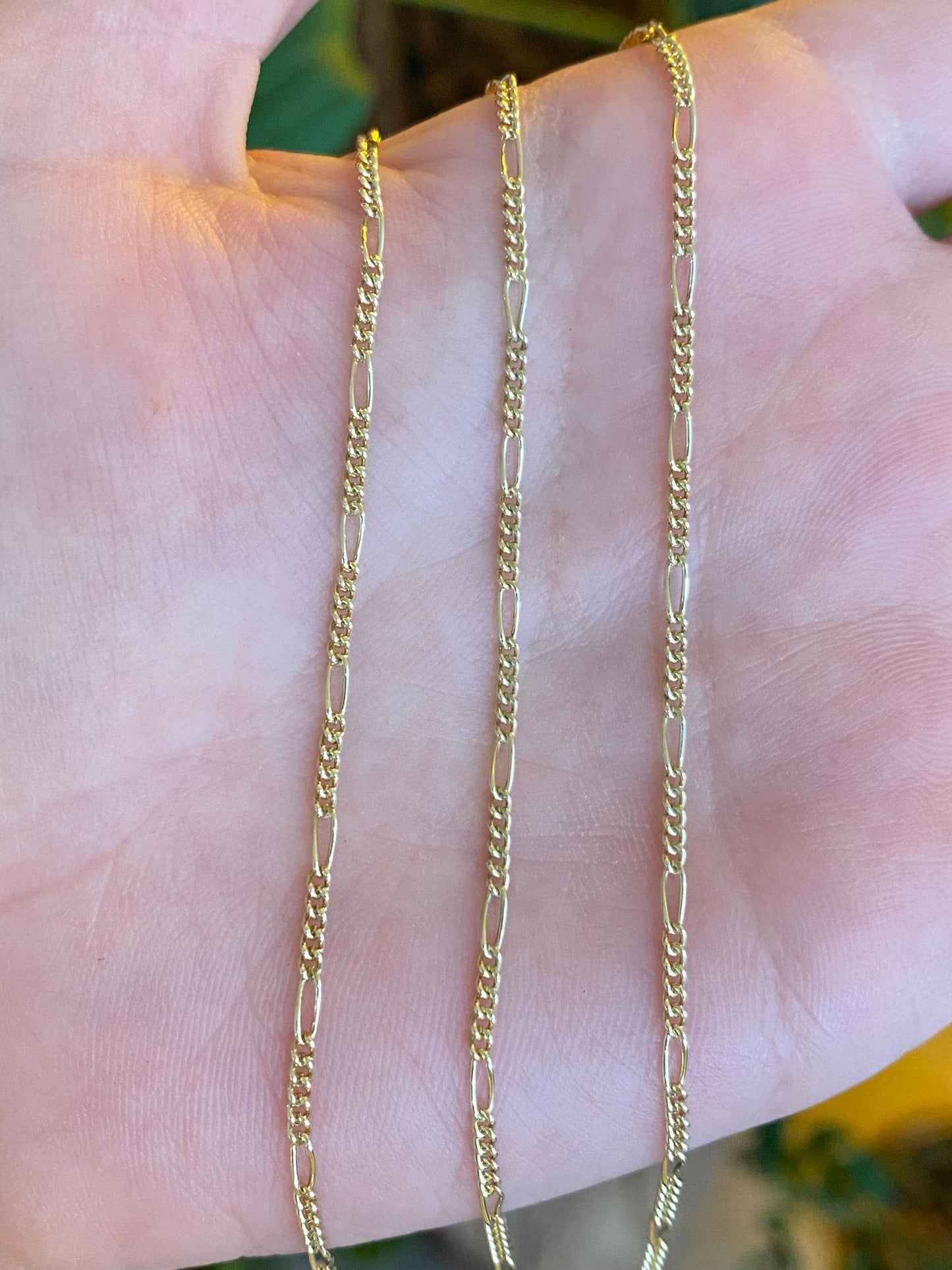 Vintage Solid 14k Yellow Gold Dainty Figaro Chain Necklace - 17 inches