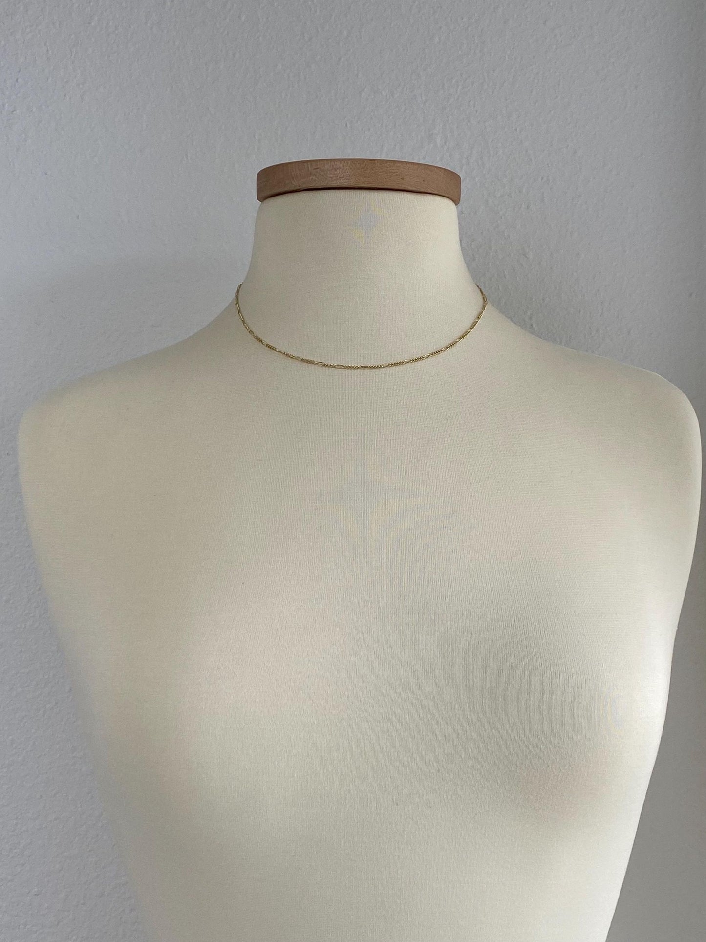Vintage Solid 14k Yellow Gold Dainty Figaro Chain Necklace - 17 inches