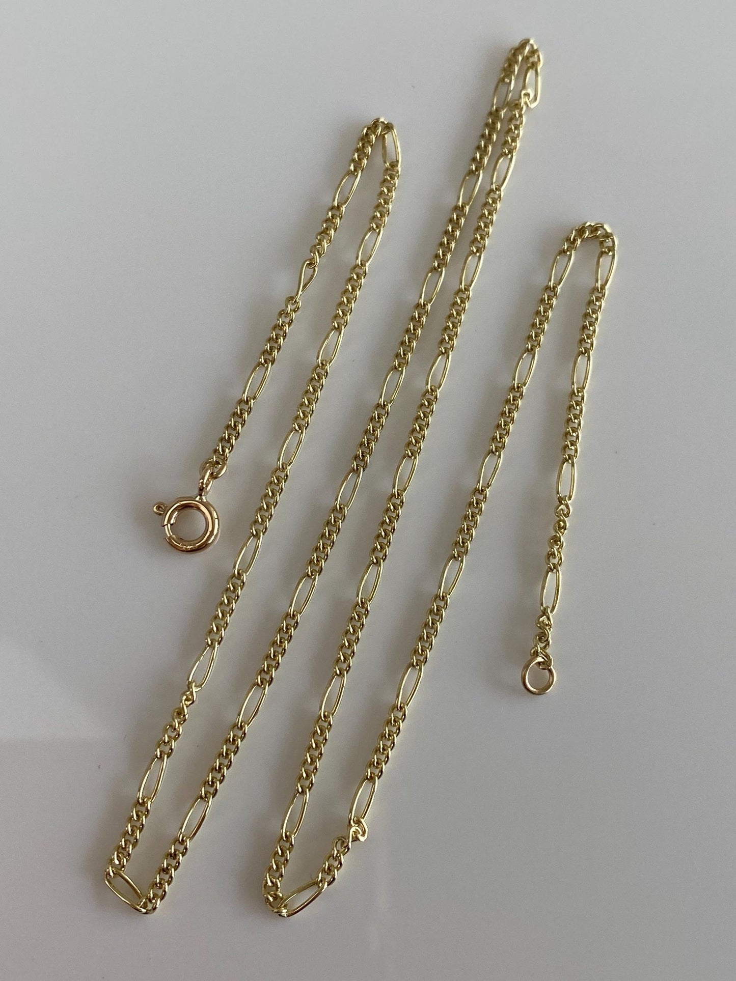 Vintage Solid 14k Yellow Gold Dainty Figaro Chain Necklace - 17 inches
