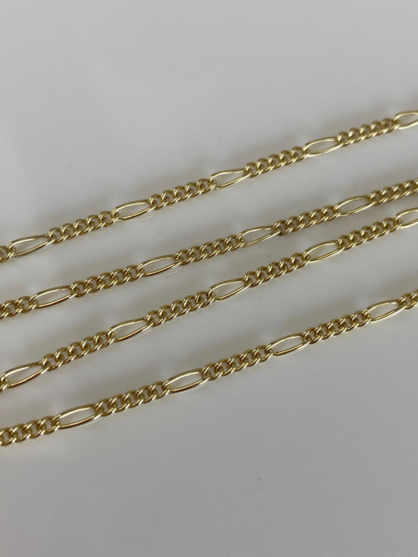 Vintage Solid 14k Yellow Gold Dainty Figaro Chain Necklace - 17 inches